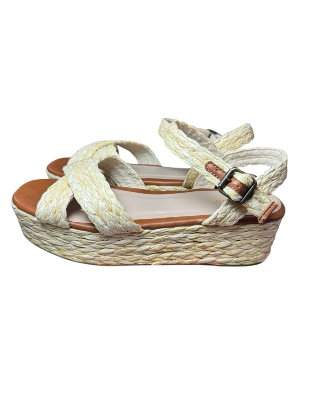 Bamboo Woven Platform Wedge Sandals Size 8.5 Boho Resort Summer